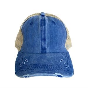 Women’s Ponytail Distressed Vintage Trucker Hat
